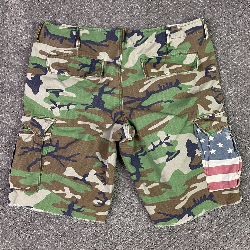 Denim & Supply Ralph Lauren Cargo Shorts Men's 36 Camo US American Flag & - Picture 3 of 11